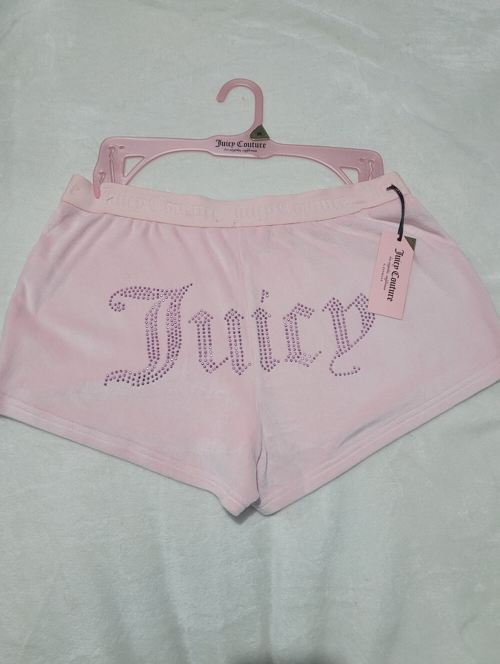 Juicy Couture Light Pink Velour Studded Logo Shorts
